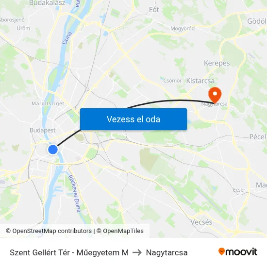 Szent Gellért Tér - Műegyetem M to Nagytarcsa map