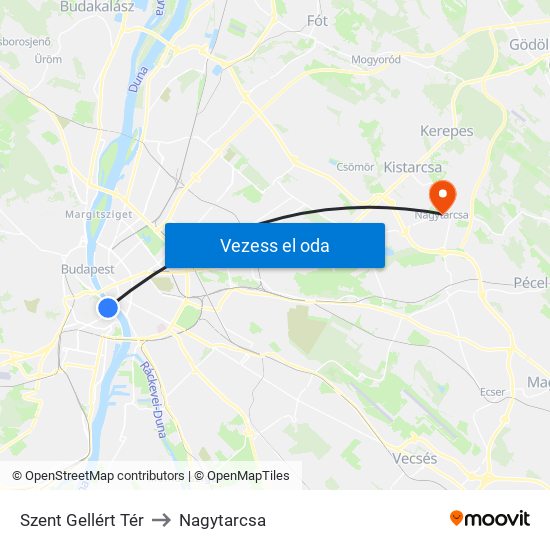 Szent Gellért Tér to Nagytarcsa map