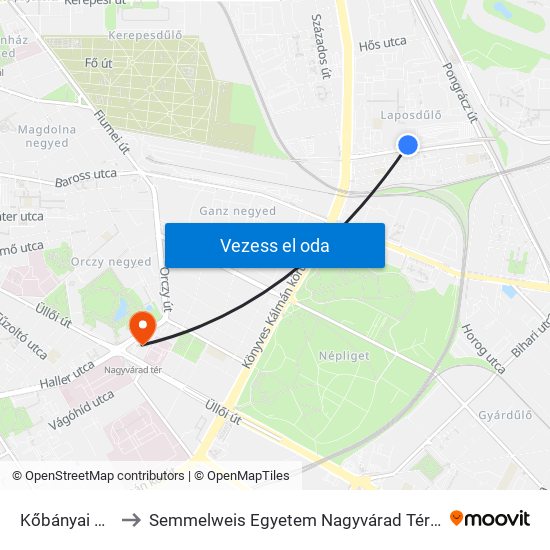 Kőbányai Garázs to Semmelweis Egyetem Nagyvárad Téri Elméleti Tömb map