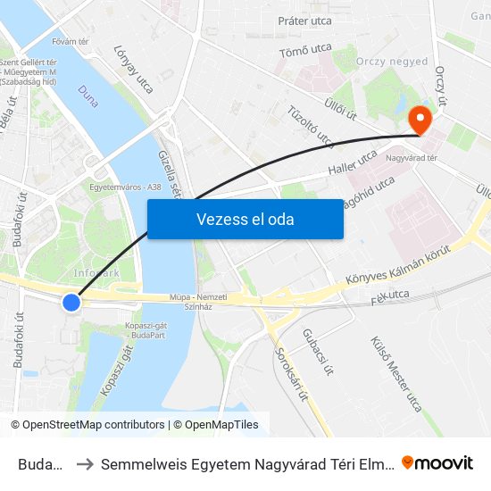Budapart to Semmelweis Egyetem Nagyvárad Téri Elméleti Tömb map