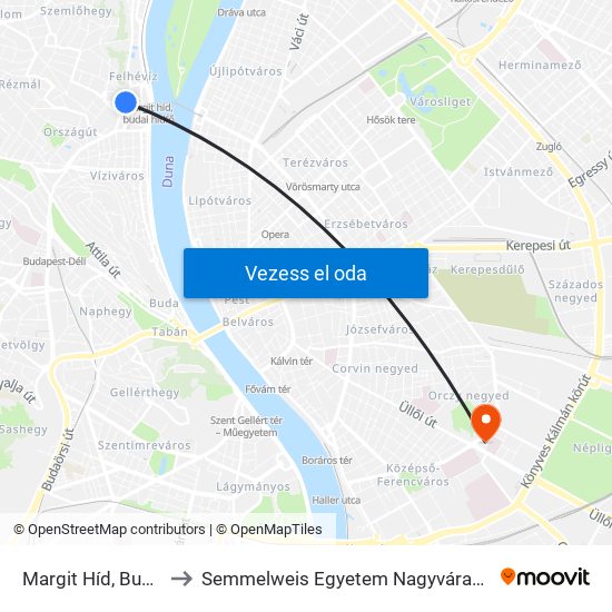 Margit Híd, Budai Hídfő H to Semmelweis Egyetem Nagyvárad Téri Elméleti Tömb map