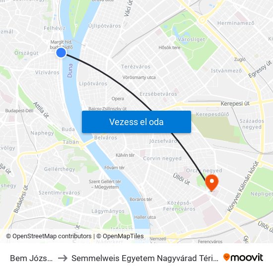 Bem József Tér to Semmelweis Egyetem Nagyvárad Téri Elméleti Tömb map