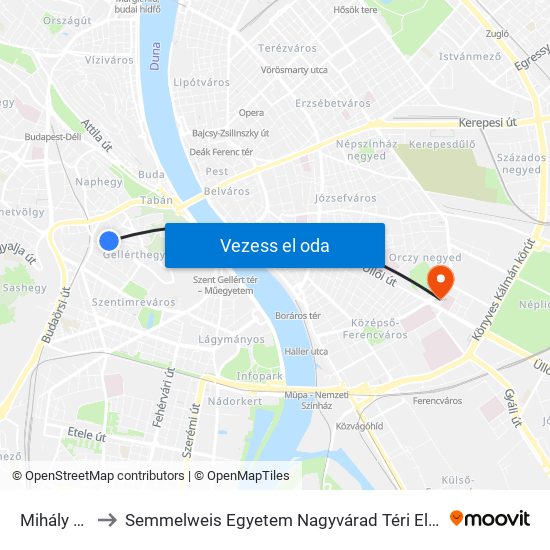 Mihály Utca to Semmelweis Egyetem Nagyvárad Téri Elméleti Tömb map