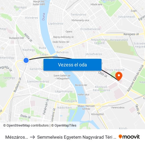 Mészáros Utca to Semmelweis Egyetem Nagyvárad Téri Elméleti Tömb map