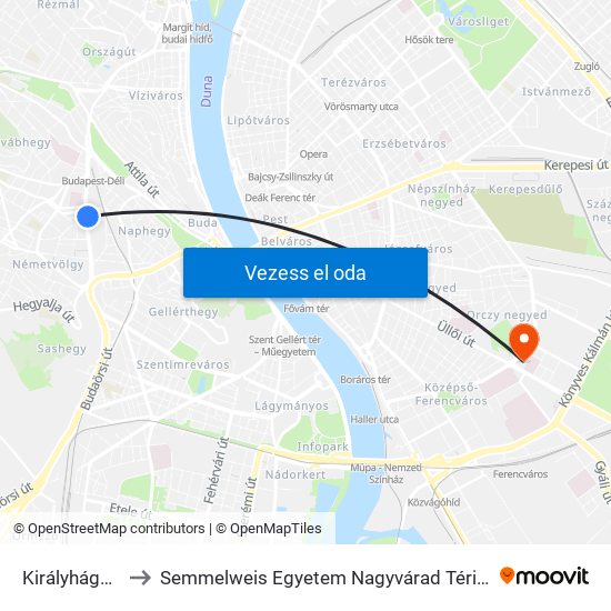 Királyhágó Utca to Semmelweis Egyetem Nagyvárad Téri Elméleti Tömb map