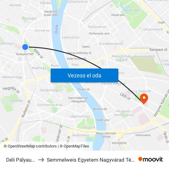 Déli Pályaudvar M to Semmelweis Egyetem Nagyvárad Téri Elméleti Tömb map