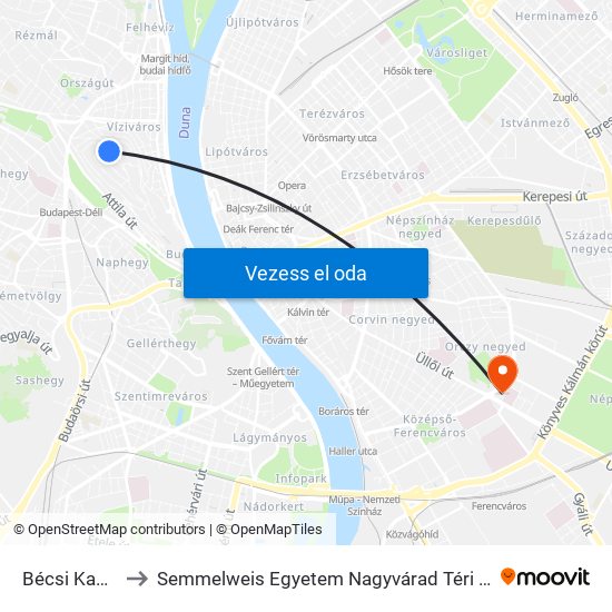 Bécsi Kapu Tér to Semmelweis Egyetem Nagyvárad Téri Elméleti Tömb map