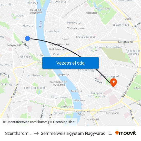 Szentháromság Tér to Semmelweis Egyetem Nagyvárad Téri Elméleti Tömb map