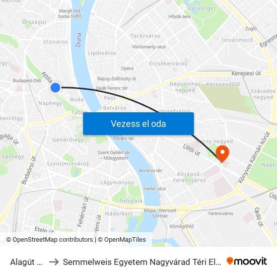 Alagút Utca to Semmelweis Egyetem Nagyvárad Téri Elméleti Tömb map