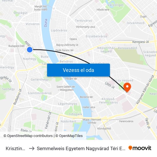 Krisztina Tér to Semmelweis Egyetem Nagyvárad Téri Elméleti Tömb map