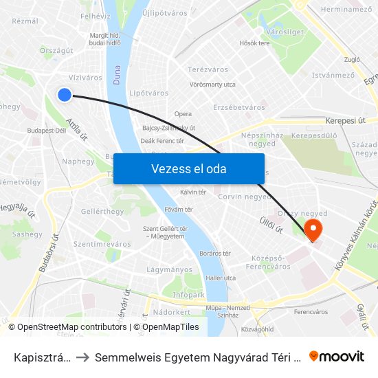 Kapisztrán Tér to Semmelweis Egyetem Nagyvárad Téri Elméleti Tömb map