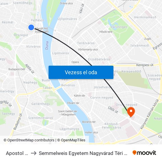 Apostol Utca to Semmelweis Egyetem Nagyvárad Téri Elméleti Tömb map