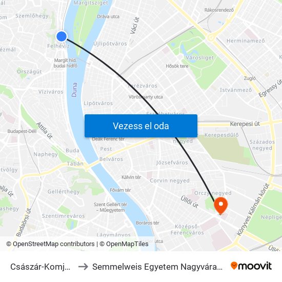 Császár-Komjádi Uszoda to Semmelweis Egyetem Nagyvárad Téri Elméleti Tömb map