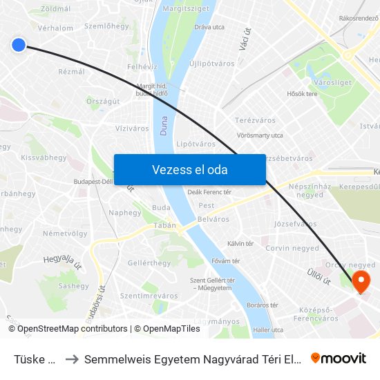 Tüske Utca to Semmelweis Egyetem Nagyvárad Téri Elméleti Tömb map