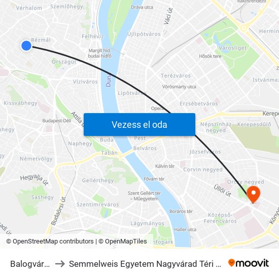 Balogvár Utca to Semmelweis Egyetem Nagyvárad Téri Elméleti Tömb map