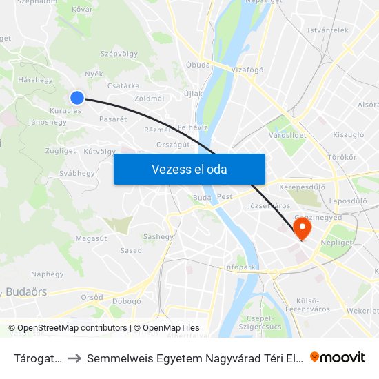 Tárogató Út to Semmelweis Egyetem Nagyvárad Téri Elméleti Tömb map