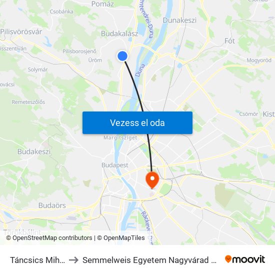 Táncsics Mihály Utca to Semmelweis Egyetem Nagyvárad Téri Elméleti Tömb map