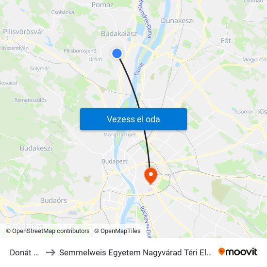 Donát Utca to Semmelweis Egyetem Nagyvárad Téri Elméleti Tömb map