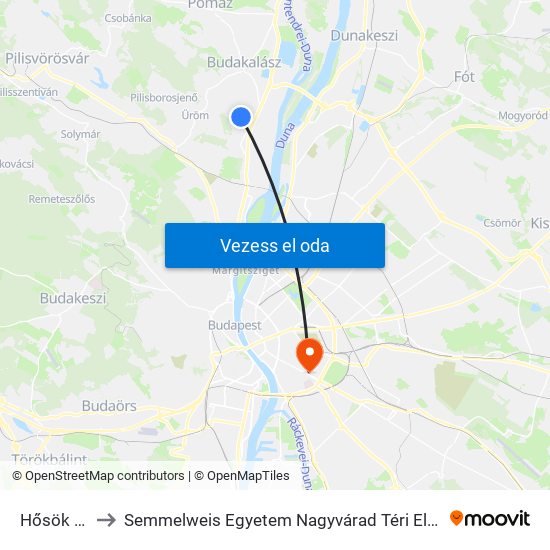 Hősök Tere to Semmelweis Egyetem Nagyvárad Téri Elméleti Tömb map