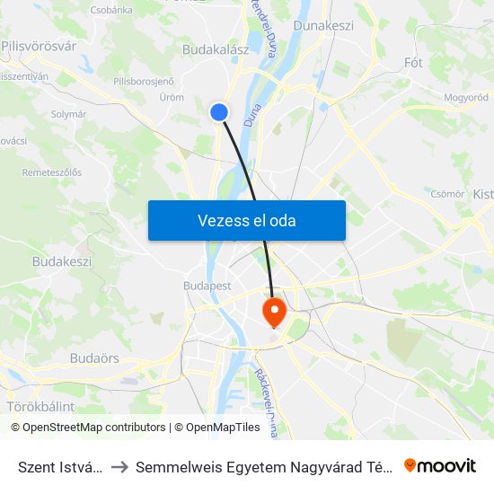 Szent István Utca to Semmelweis Egyetem Nagyvárad Téri Elméleti Tömb map