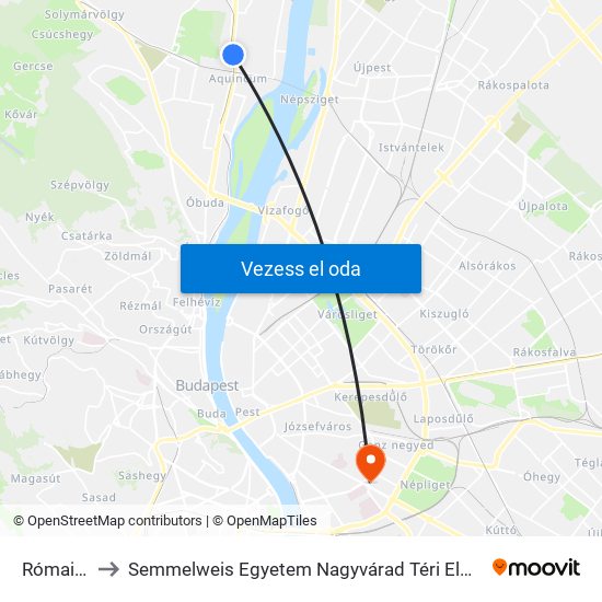 Római Tér to Semmelweis Egyetem Nagyvárad Téri Elméleti Tömb map
