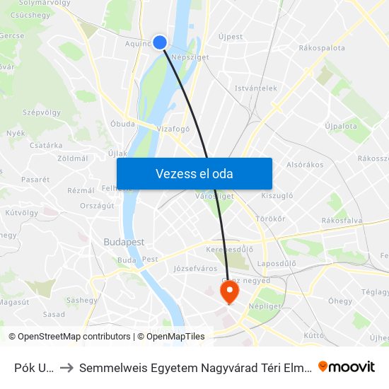 Pók Utca to Semmelweis Egyetem Nagyvárad Téri Elméleti Tömb map