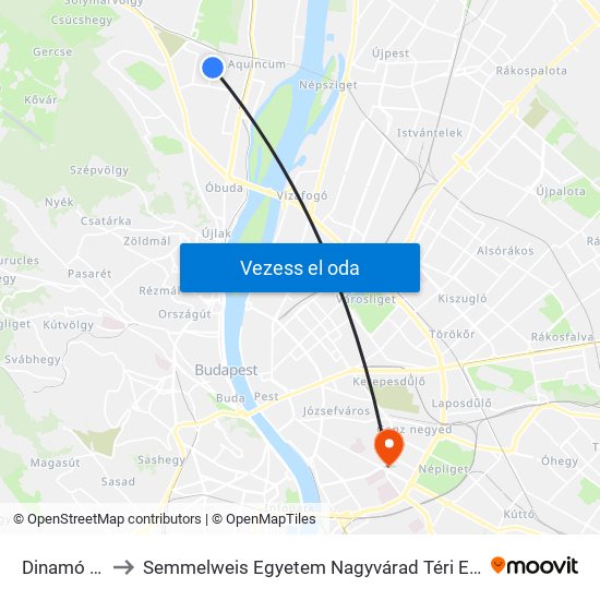 Dinamó Utca to Semmelweis Egyetem Nagyvárad Téri Elméleti Tömb map