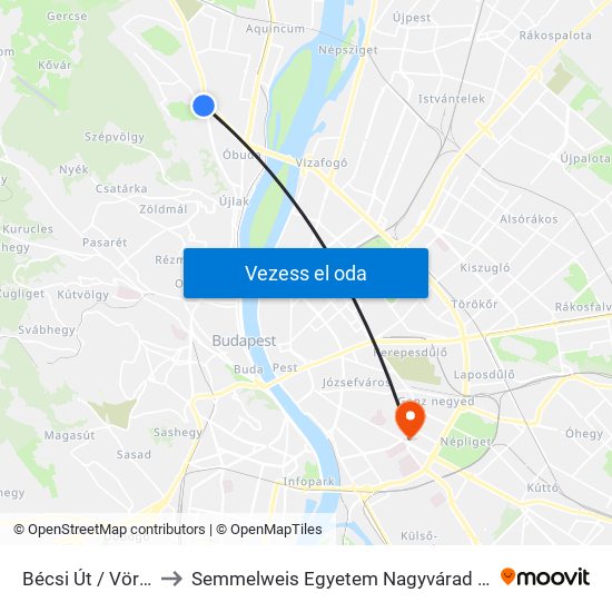 Bécsi Út / Vörösvári Út to Semmelweis Egyetem Nagyvárad Téri Elméleti Tömb map