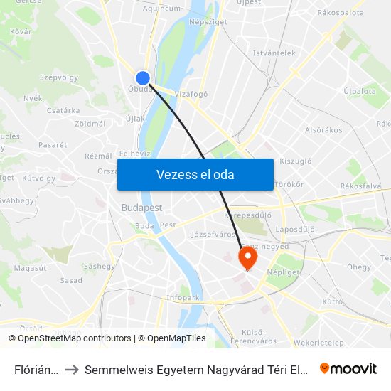 Flórián Tér to Semmelweis Egyetem Nagyvárad Téri Elméleti Tömb map