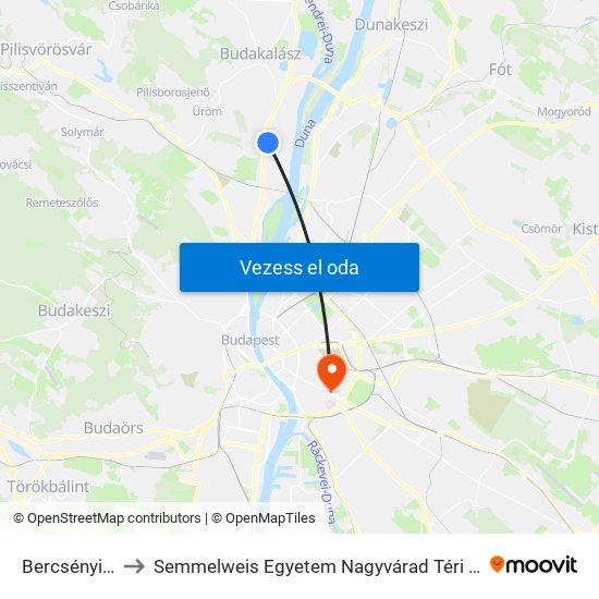 Bercsényi Utca to Semmelweis Egyetem Nagyvárad Téri Elméleti Tömb map