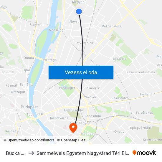 Bucka Utca to Semmelweis Egyetem Nagyvárad Téri Elméleti Tömb map