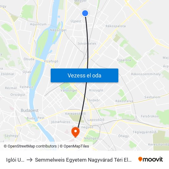 Iglói Utca to Semmelweis Egyetem Nagyvárad Téri Elméleti Tömb map