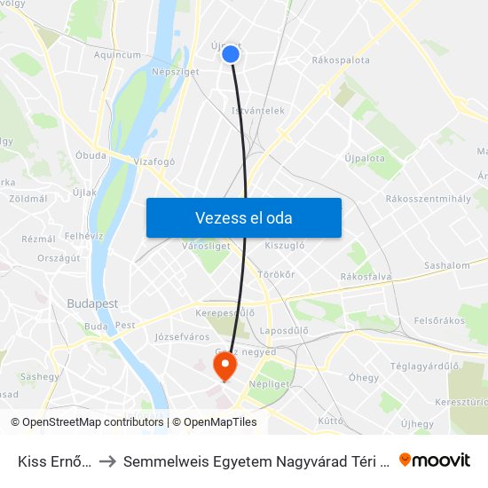 Kiss Ernő Utca to Semmelweis Egyetem Nagyvárad Téri Elméleti Tömb map