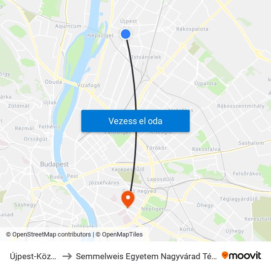 Újpest-Központ M to Semmelweis Egyetem Nagyvárad Téri Elméleti Tömb map