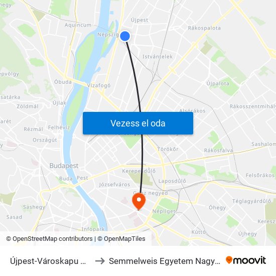 Újpest-Városkapu M (Temesvári Utca) to Semmelweis Egyetem Nagyvárad Téri Elméleti Tömb map