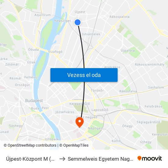 Újpest-Központ M (Munkásotthon Utca) to Semmelweis Egyetem Nagyvárad Téri Elméleti Tömb map