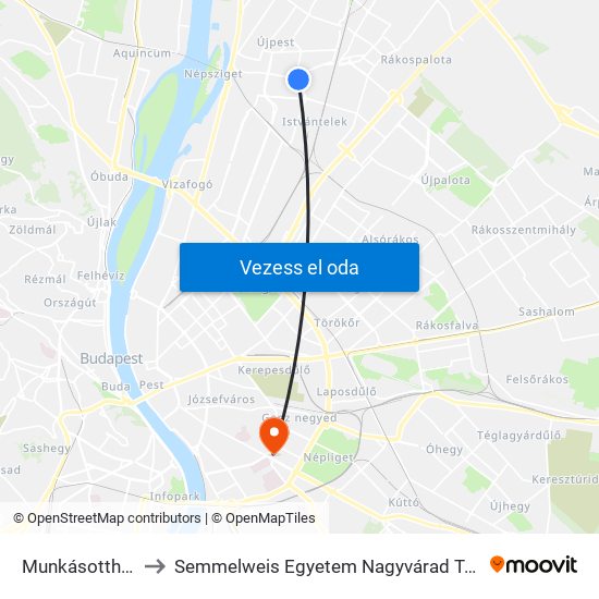 Munkásotthon Utca to Semmelweis Egyetem Nagyvárad Téri Elméleti Tömb map