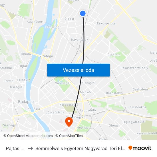 Pajtás Utca to Semmelweis Egyetem Nagyvárad Téri Elméleti Tömb map