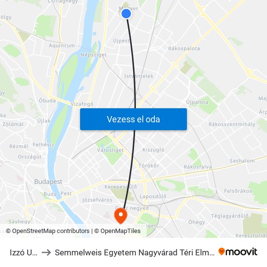 Izzó Utca to Semmelweis Egyetem Nagyvárad Téri Elméleti Tömb map