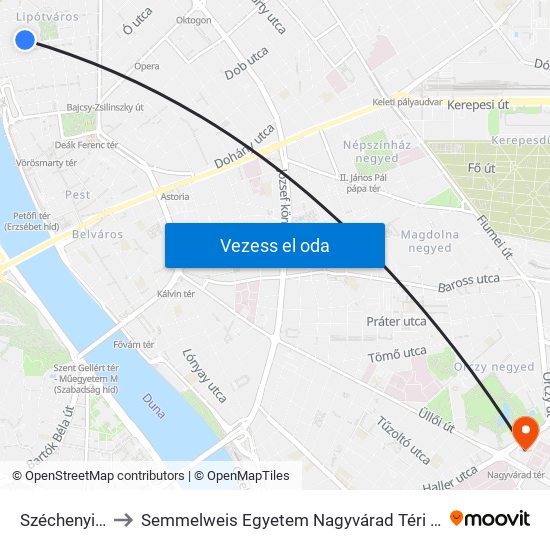 Széchenyi Utca to Semmelweis Egyetem Nagyvárad Téri Elméleti Tömb map