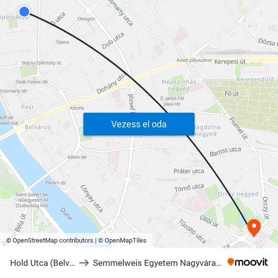 Hold Utca (Belvárosi Piac) to Semmelweis Egyetem Nagyvárad Téri Elméleti Tömb map