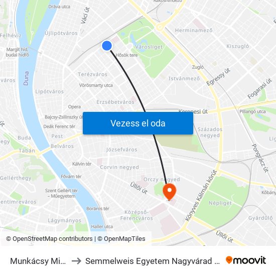 Munkácsy Mihály Utca to Semmelweis Egyetem Nagyvárad Téri Elméleti Tömb map
