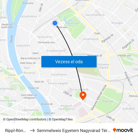 Rippl-Rónai Utca to Semmelweis Egyetem Nagyvárad Téri Elméleti Tömb map