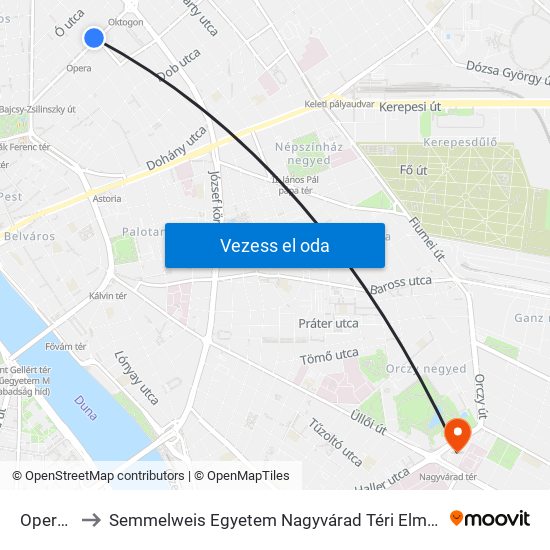 Opera M to Semmelweis Egyetem Nagyvárad Téri Elméleti Tömb map