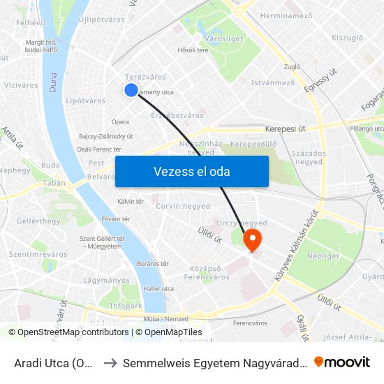 Aradi Utca (Oktogon M) to Semmelweis Egyetem Nagyvárad Téri Elméleti Tömb map