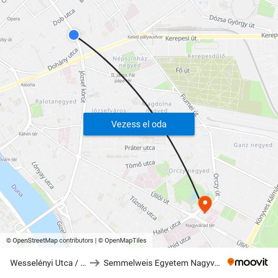Wesselényi Utca / Erzsébet Körút to Semmelweis Egyetem Nagyvárad Téri Elméleti Tömb map