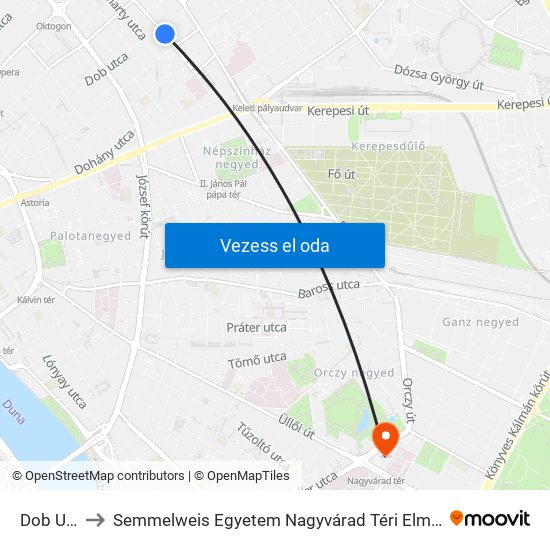 Dob Utca to Semmelweis Egyetem Nagyvárad Téri Elméleti Tömb map
