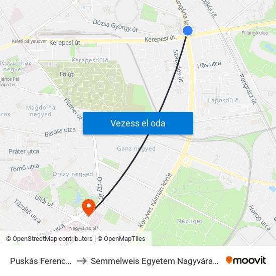Puskás Ferenc Stadion M to Semmelweis Egyetem Nagyvárad Téri Elméleti Tömb map