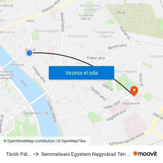 Török Pál Utca to Semmelweis Egyetem Nagyvárad Téri Elméleti Tömb map