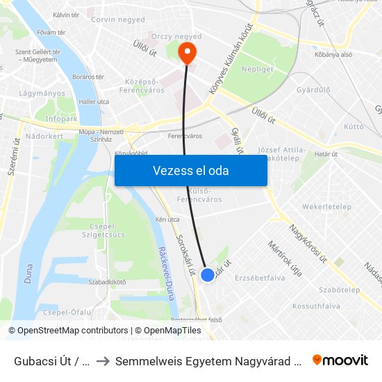 Gubacsi Út / Határ Út to Semmelweis Egyetem Nagyvárad Téri Elméleti Tömb map